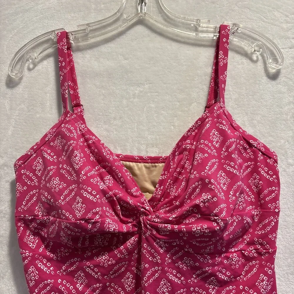 Lands' End Swimwear Tankini Top Women's 12 Pink Underwire Built-In Bra Twist